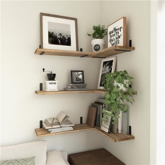 Wood Floating Shelves Set of 6 for Wall Decor, eFloating Shelves -Rustic Brown - Picture 5 of 7